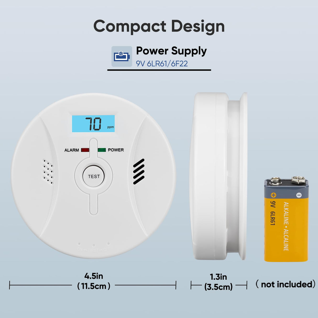 SHYEEH Smoke and Carbon Monoxide Detectors, Combination Smoke Alarm and Carbon Monoxide Detector Battery Powered, CO Detector Alarm with Sensitive Sensor, Sound Warning and LCD Display, CDR-803