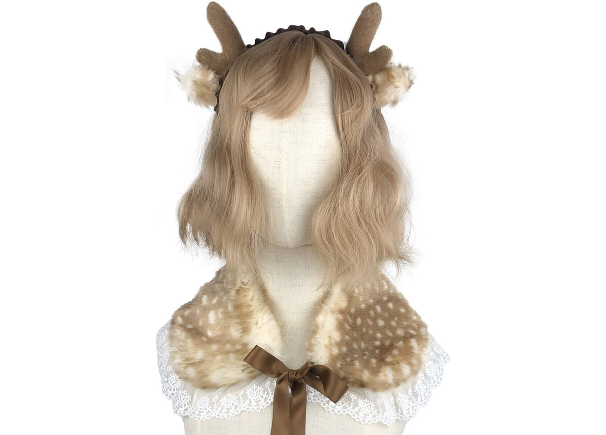 LittleLuluda Antlers Reindeer Headband Tail Set with Shawl for Christmas Halloween Cosplay Party