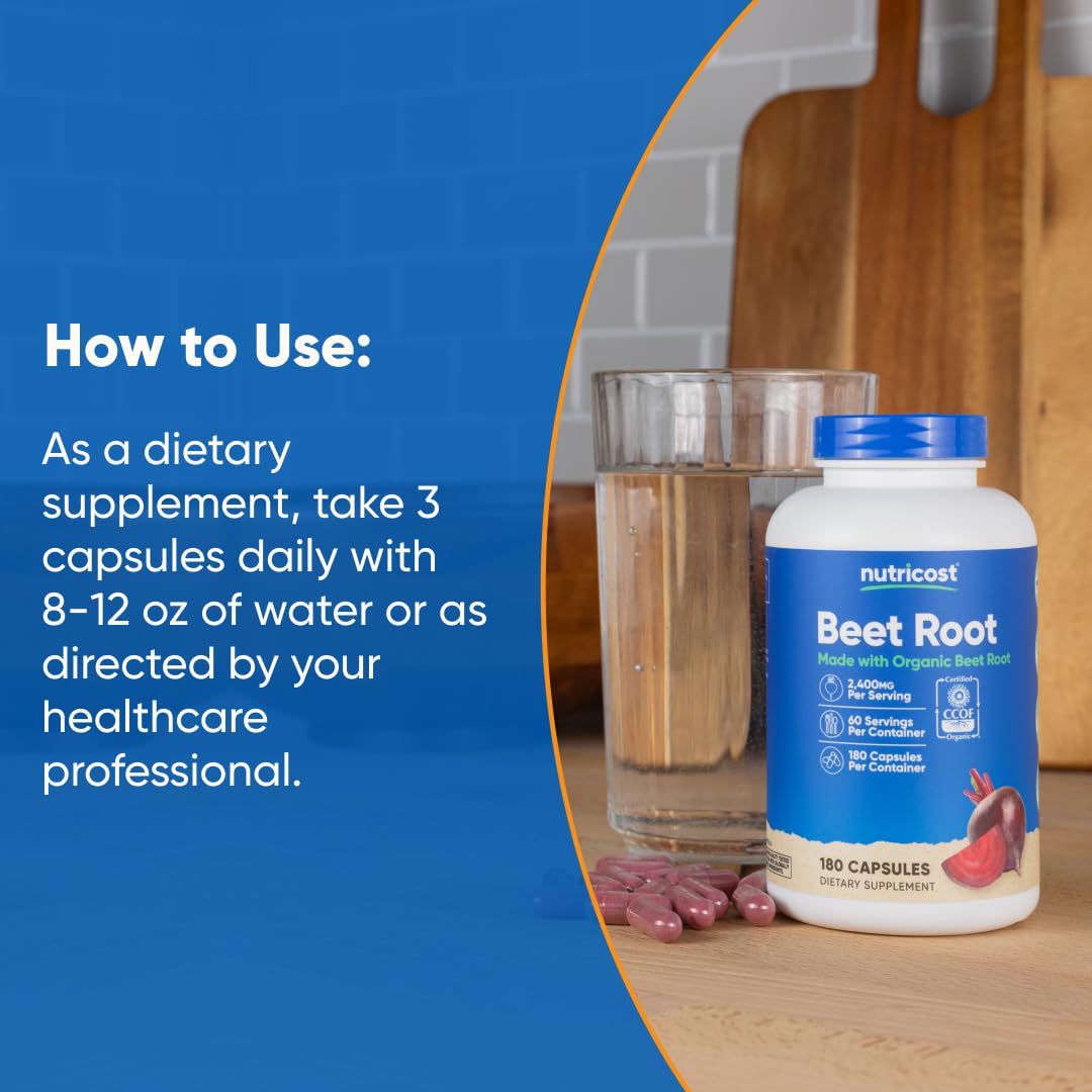 Nutricost Beet Root 2400mg, 180 Capsules - CCOF Certified Made with Organic Beet Root, Superfood, 60 Servings