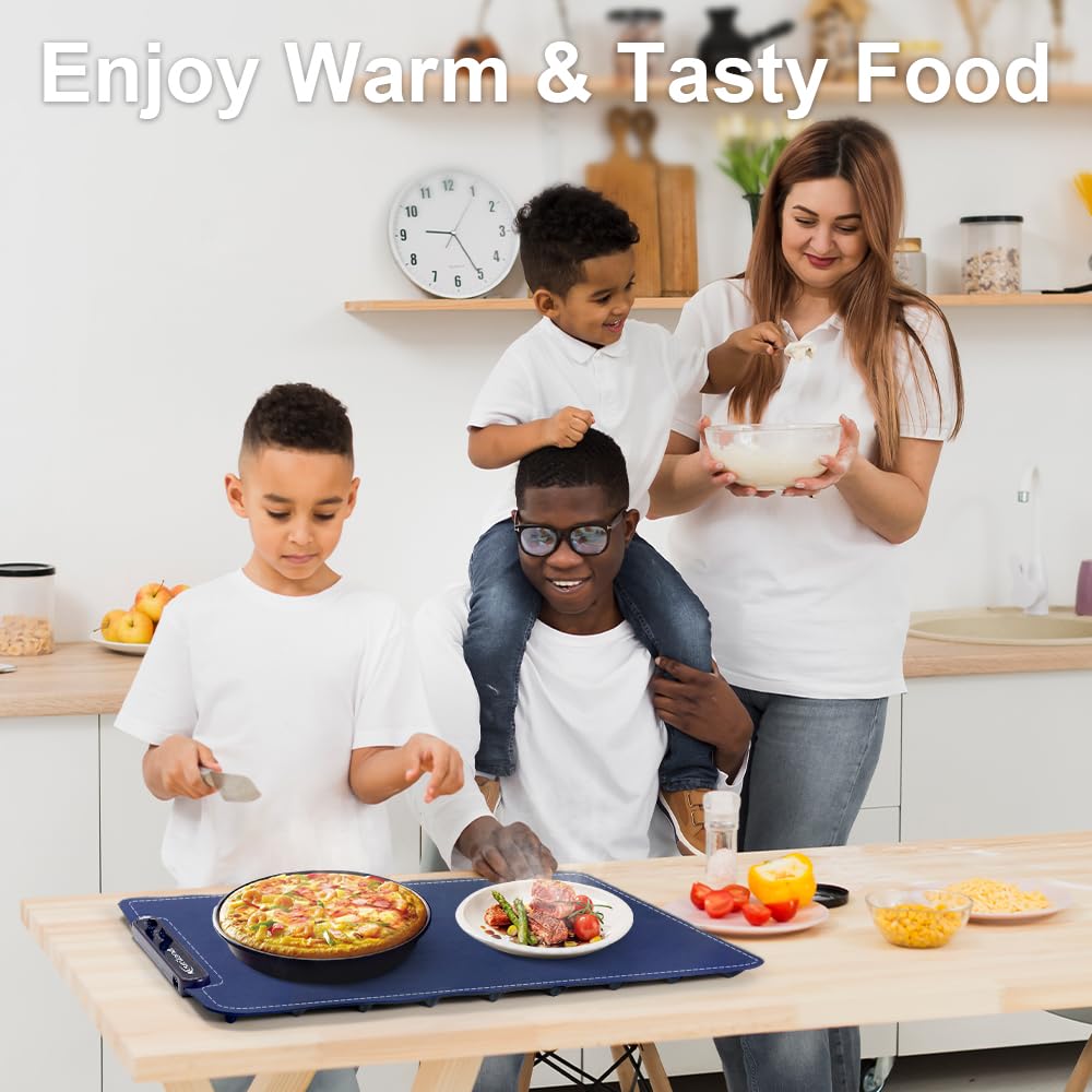 Extra-Large Warming Mat for Food - 3 Temp Levels Food Warmers, Foldable Electric Warming Tray with Child Safety Lock, Auto-Shutoff, Full Surface Heating Silicone Heating Tray for Gatherings, Parties