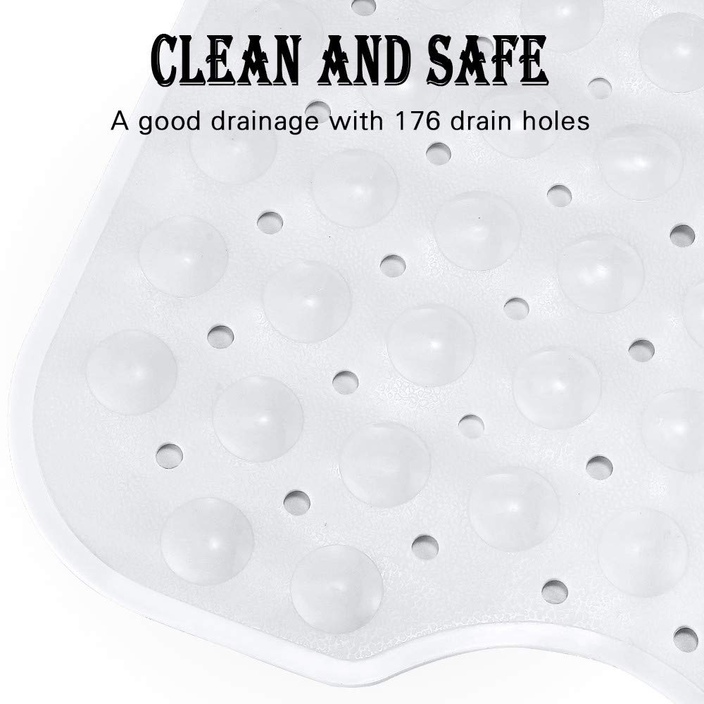 YINENN Bath and Shower Safety Mats 40x16 inch, Non Slip with Suction Cups for Bathroom Stall and Tub Floor, Extra Large and Machine Washable, Drain Holes Keep Bathtub Clean, White