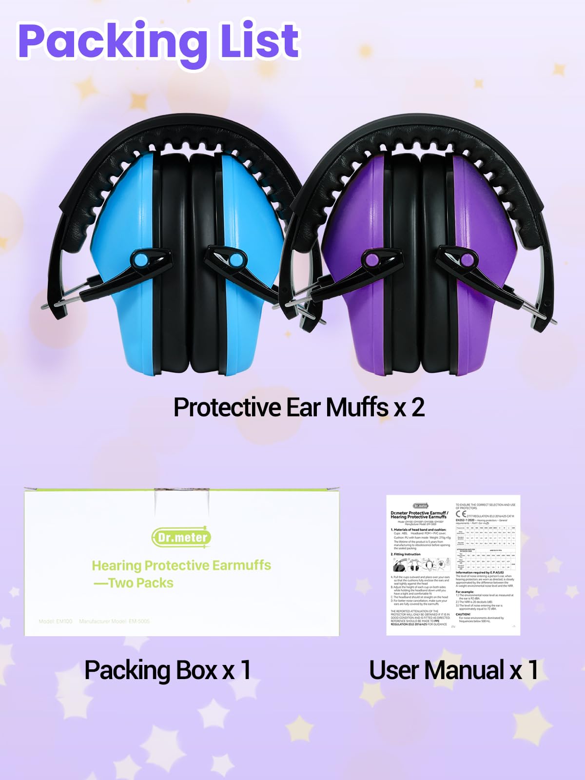 Dr.meter Noise Cancelling Headphones for Kids Adults 2 PACK, SNR27.4 Ear Protection Kids Ear Muffs, Adjustable Earmuffs for Monster Jams, Sensory Autism, Concerts, Fireworks