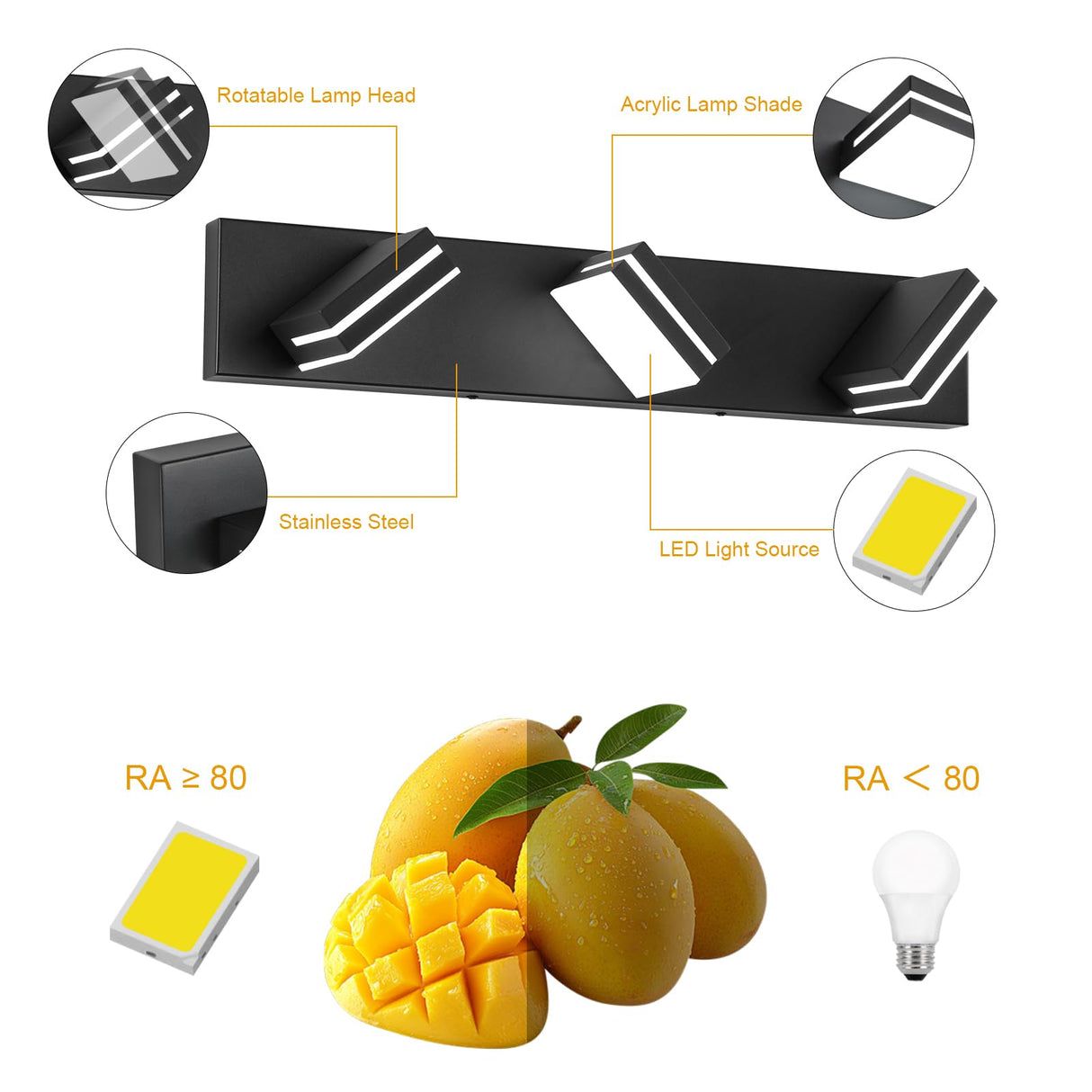 SineRise LED Modern Bathroom Vanity Light Fixtures, Modern Acrylic Bathroom Wall Lighting Fixtures Over Mirror (Cool White 6000K) (3-Light, 24-Inch), Matte Black- Non-dimmable