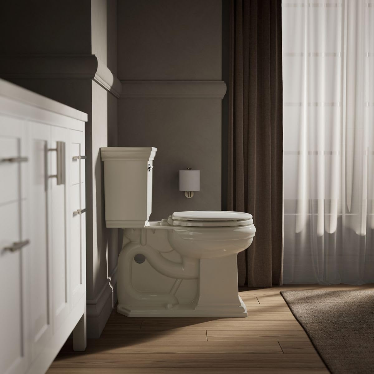 KOHLER Stonewood Quiet-Close, Round Toilet Seat Soft Close, Durable Wood, Easy Installation, Universal Fit, Home Essentials, Biscuit Finish, K-20467-96 (Pack of 2)
