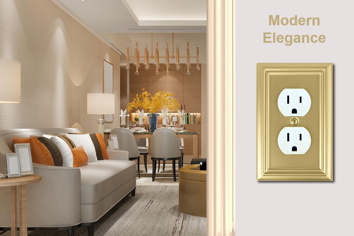 OKAWYC Single Duplex Outlet Light Switch Cover Adler Metal Wall Plate, 4-Pack Brushed Brass 1 Gang, for Receptacle Light Switch, Switch Cover Decorative Wallplate, Durable