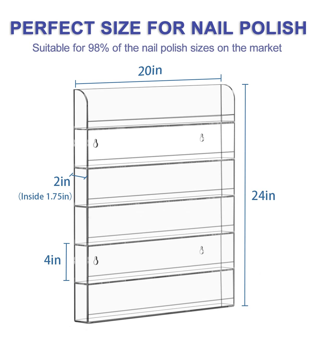 FEMELI 2 Pack Nail Polish Wall Racks 20 * 24 Inch Hold Up to 240 Bottles,Clear Acrylic Nail Polish Shelf Organizer Wall Mounted 6 Rows (2)