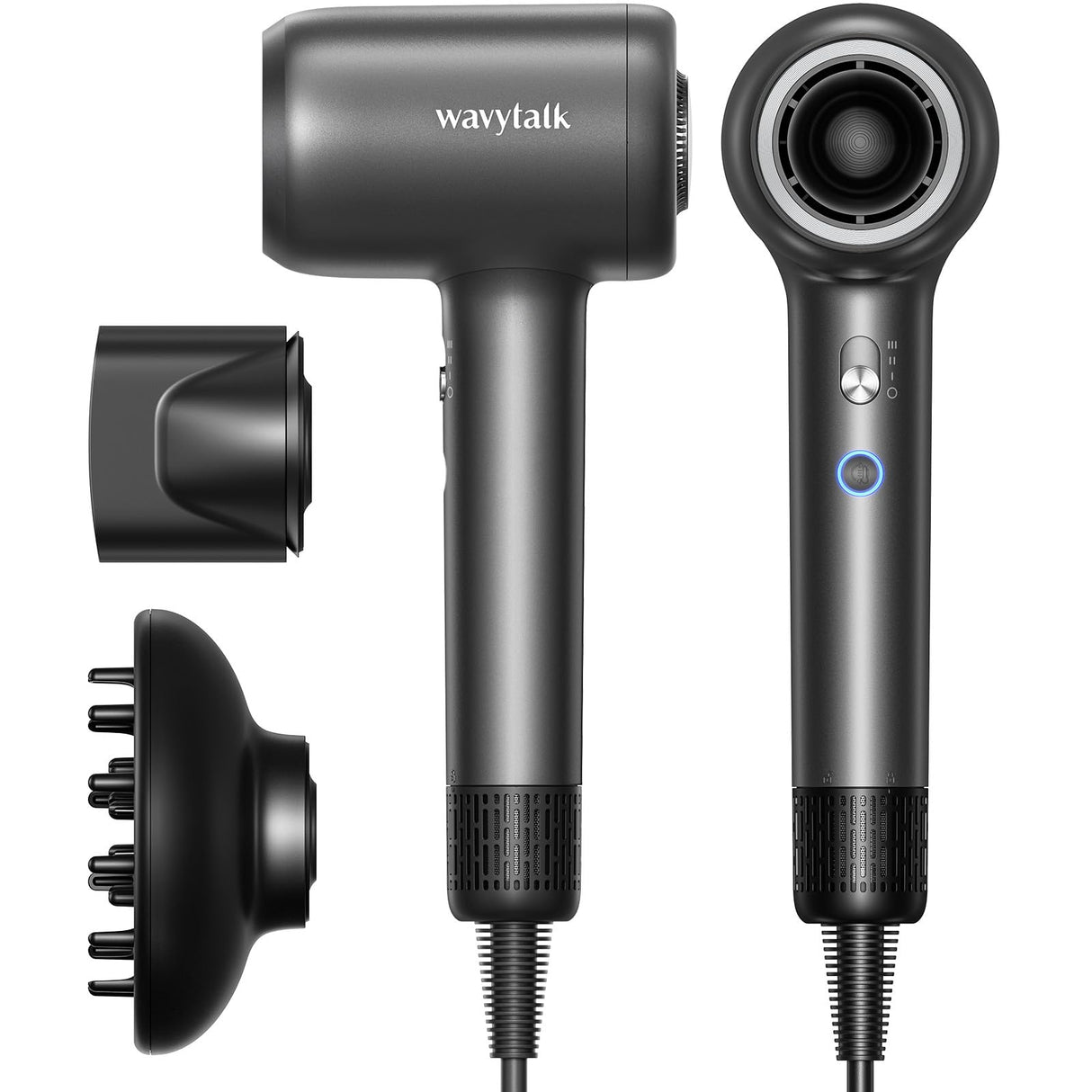 Hair Dryer, Wavytalk Turblow Pro Fast Drying Blow Dryer with Diffuser, High Speed Hair Dryer with 110,000 RPM, Pro Negative Ions for Reduces Damage, Frizz Smoothing, 3 Speeds & 3 Temps, Matte Grey