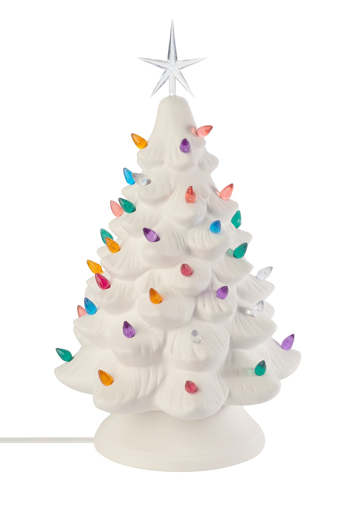 Creative Hobbies Ready to Paint Ceramic Bisque, Large 15.5" Christmas Tree & Base - Light Up! - Electrical Cord, Bulb, Multi-Colored Twists, & Star Included