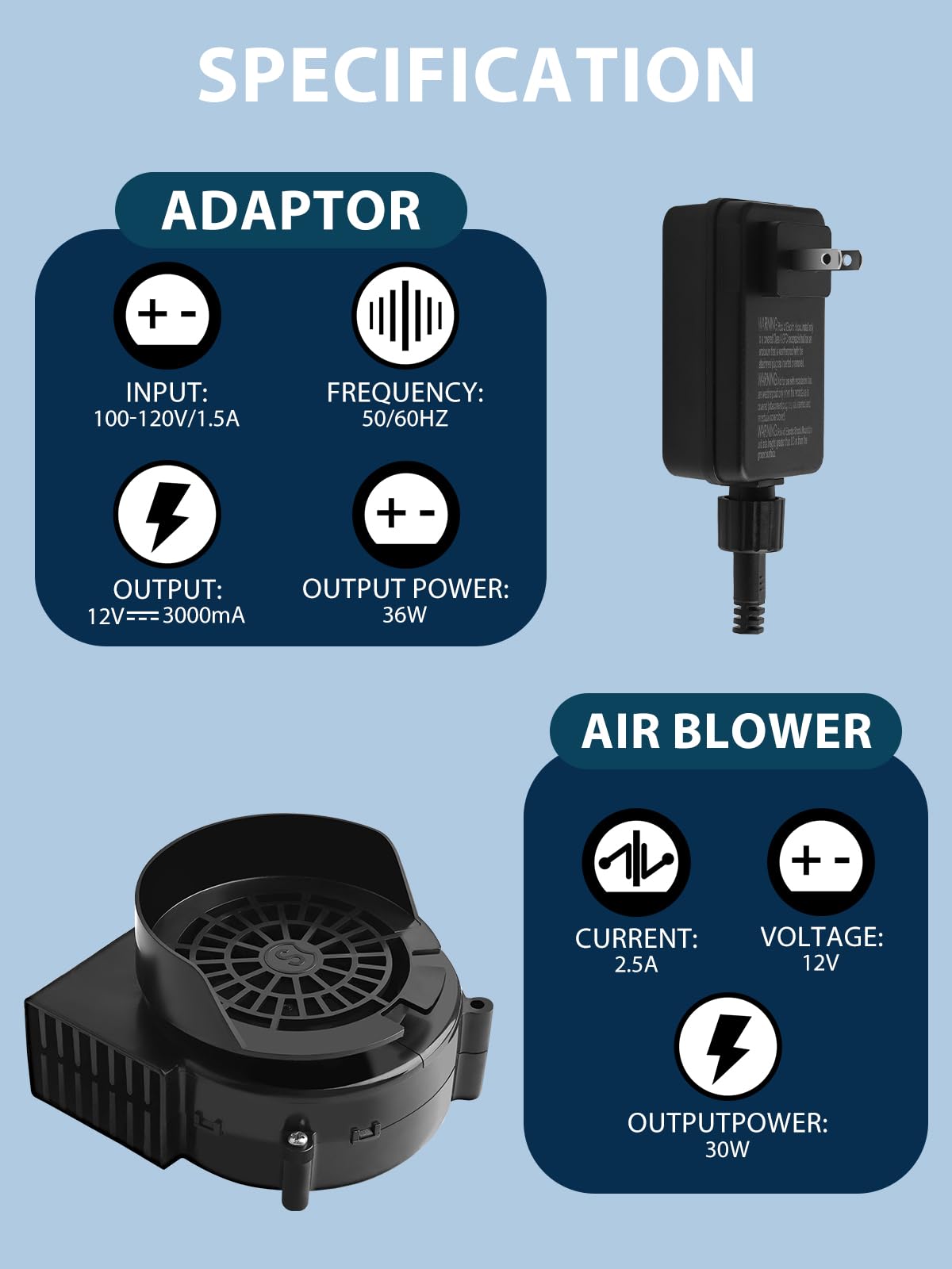 Lorvain 2.5A Replacement Air Blower for Inflatables, Replacement Inflatable Air Fan Blower with 10 White LED Lights & 12v/3A Adapter for Halloween Christmas Outdoor Inflatable Fan Blowers