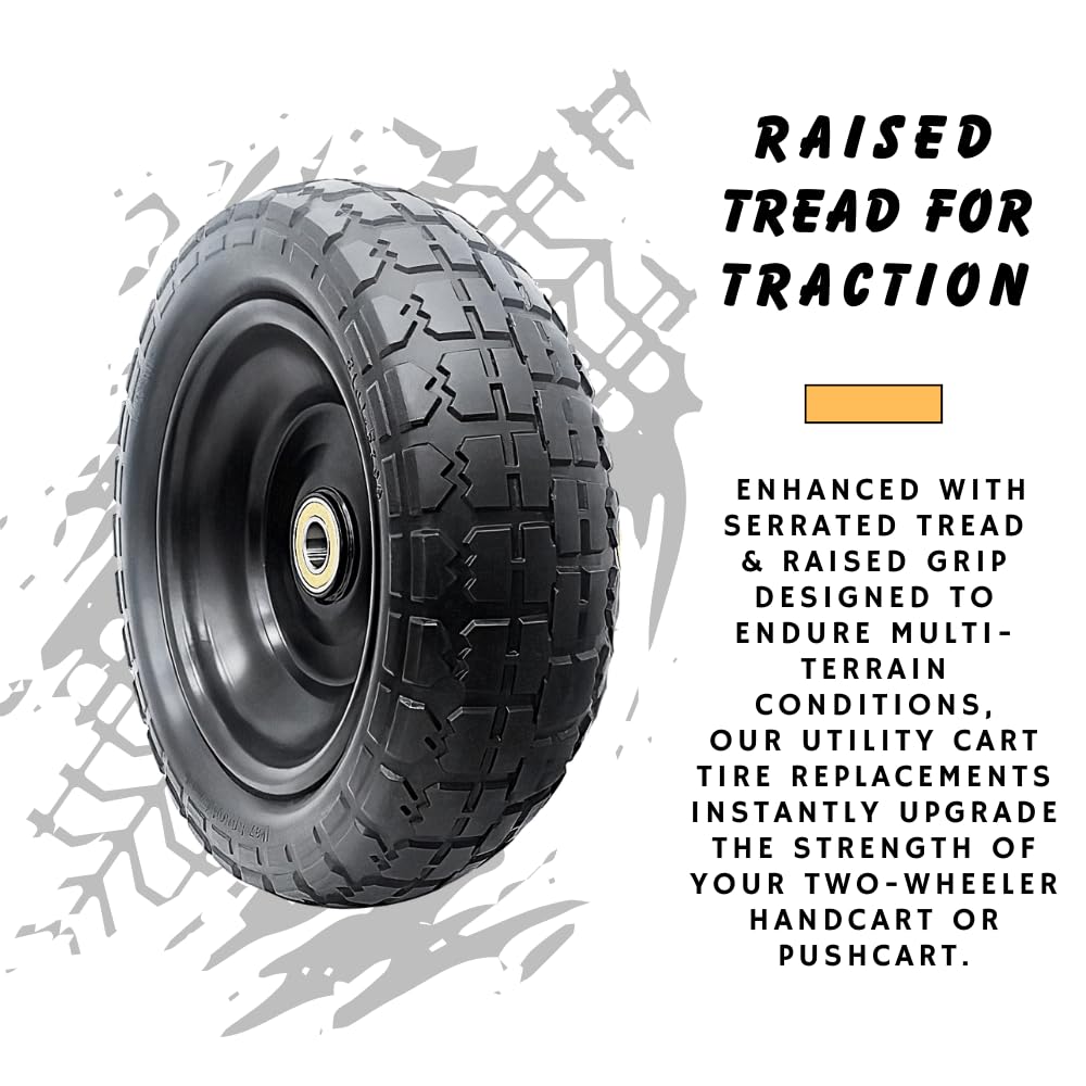 10-Inch Solid Replacement Tire and Wheel 4.10/3.50-4" - Flat Free Tires for Cart, Dolly, Hand Truck, Generator, Lawnmower, Garden Wagon with 5/8” Axle Bore Hole - Double Sealed Bearings (2)
