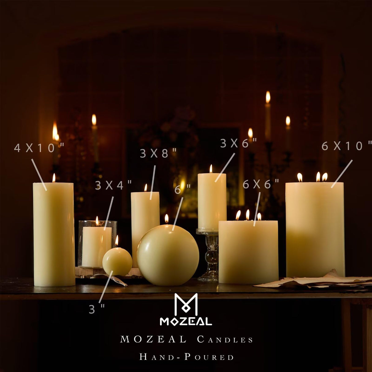 MOZEAL 3" x 4" Hand-Poured Unscented Candle,Dripless Pillar Candle Set of 3,Long Clean Burning,Approx 72 Hours Burn Time,Rustic Country Style,Wedding,Dinner,Christmas and Home Decor,Ivory