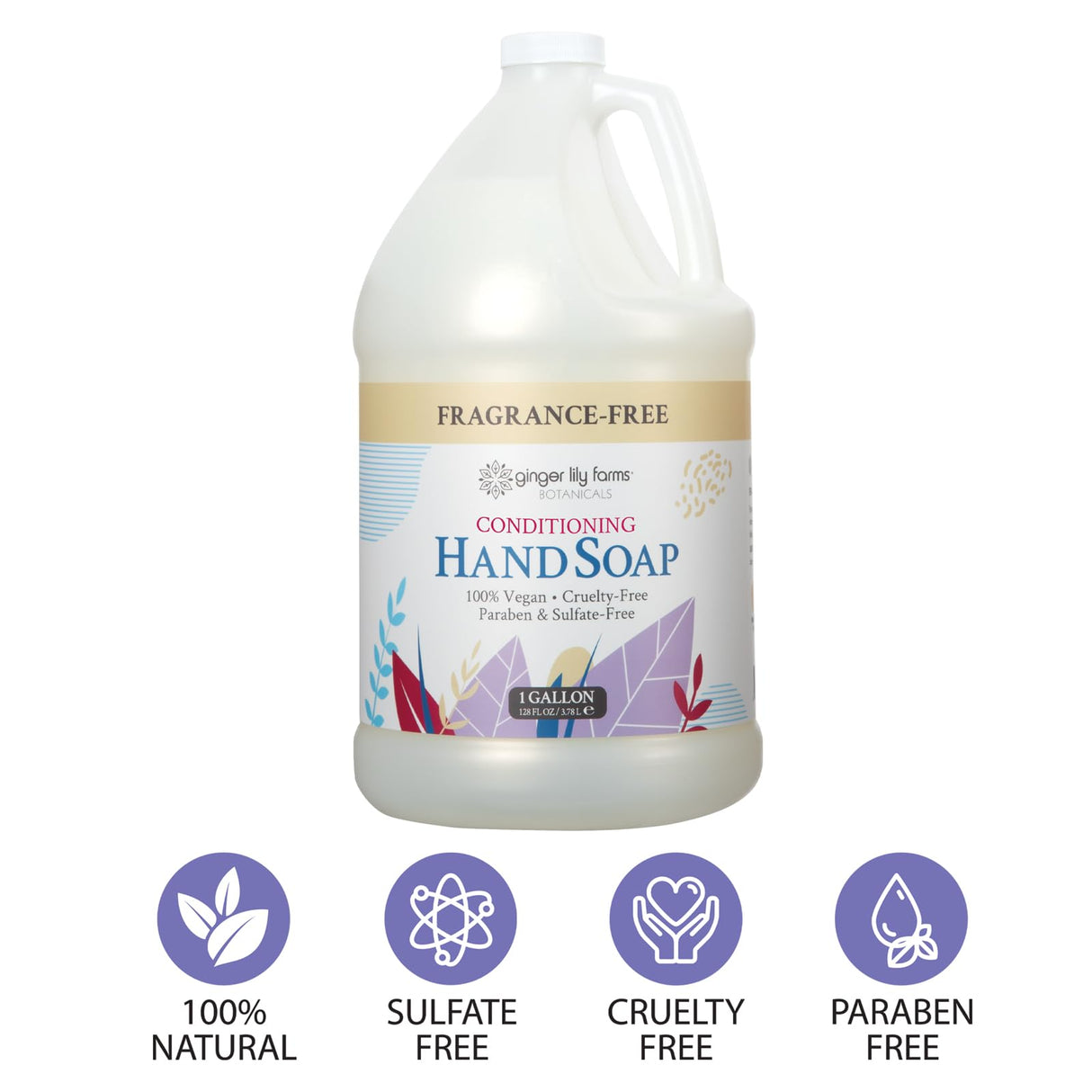 Ginger Lily Farms Botanicals All-Purpose Natural Fragrance-Free Hand Soap, Liquid Hand Soap Refill, 128 Ounces, 1 Gallon (Case of 4)