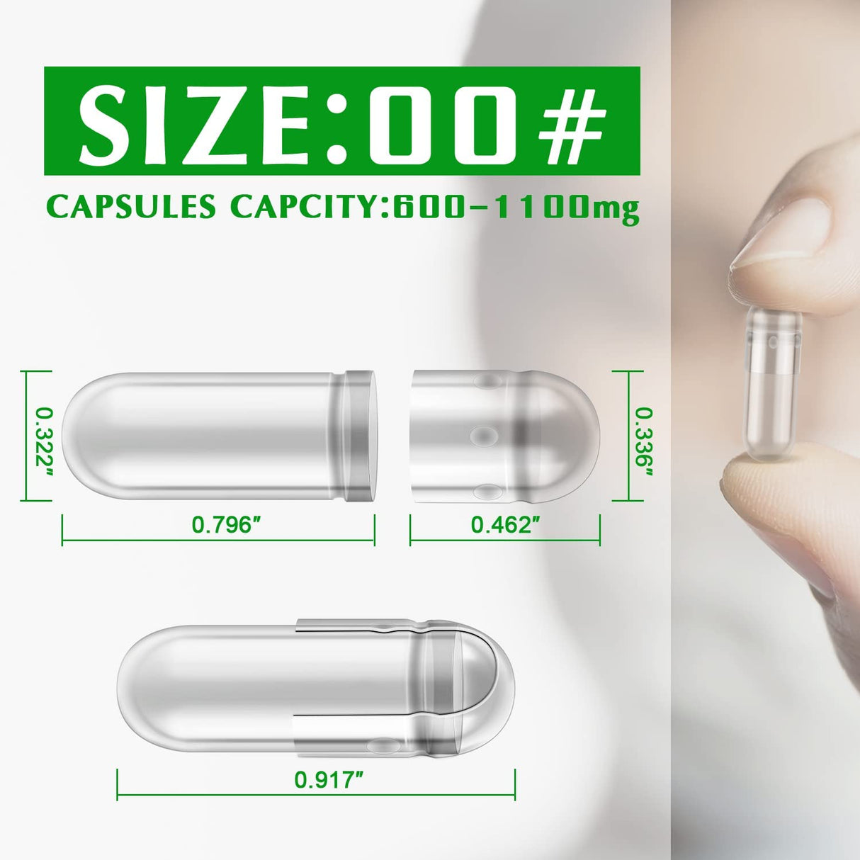 wananfu Size 00 Empty Capsules Vegetarian (1000 Count) Bundle with Micro Lab Spoon, Clear Fillable Veggie Pill Capsules 00 for Making Your Own Supplements