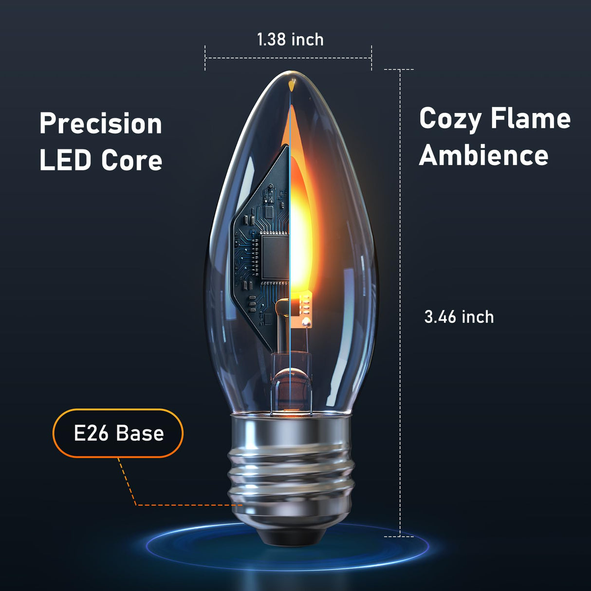 Hompavo LED Flame Light Bulbs - Realistic Flickering Fire Effect Bulb with Glass Shell, E26 Base for Halloween Christmas Home Indoor Outdoor Decor - 6 Pack