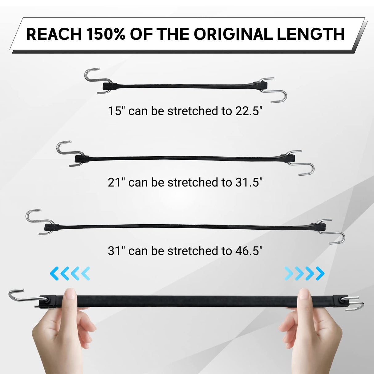 ROBLOCK 31" Rubber Tarp Straps with 150% Max Stretch, 100% EPDM Bungee Cords with Metal Crimped S Hooks, Ideal for Securing Tarps, Cargo, Canvases, Weatherproof (10 Pack)