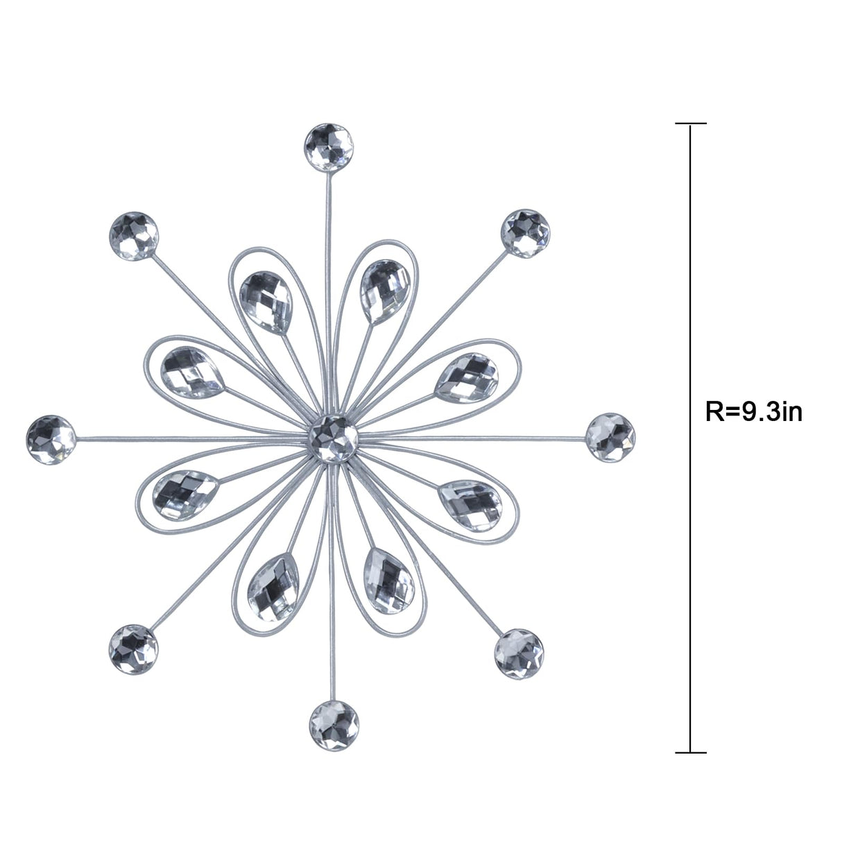hogardeck Metal Flower Wall Decor, 3pcs 9" Silver Metal Jeweled Wall Art Bling Crystal Home Décor, Sun Burst Rhinestone Hanging Diamond Accents for for Indoor, Outdoor, Living Room, Bedroom