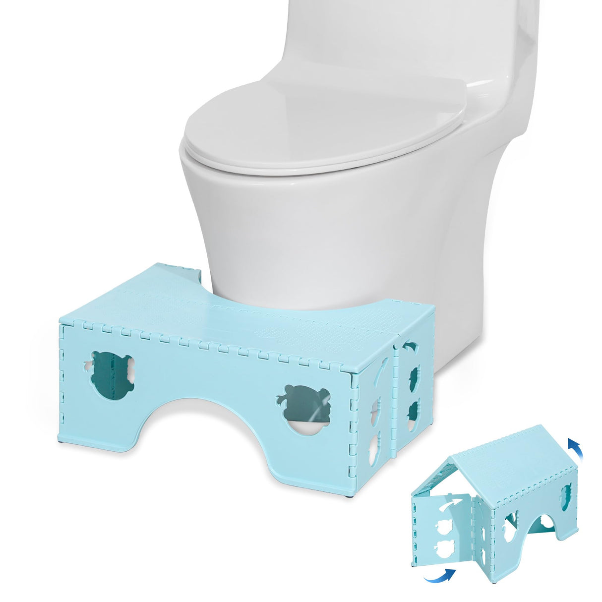 7inches Foldable Toilet Stool (Blue), Healthy Bathroom Squatting Posture Poop Stool with Anti-Slip Feet, A Good Helper to Effective Relief of Constipation, Easy to Storage Toilet Squat Stool