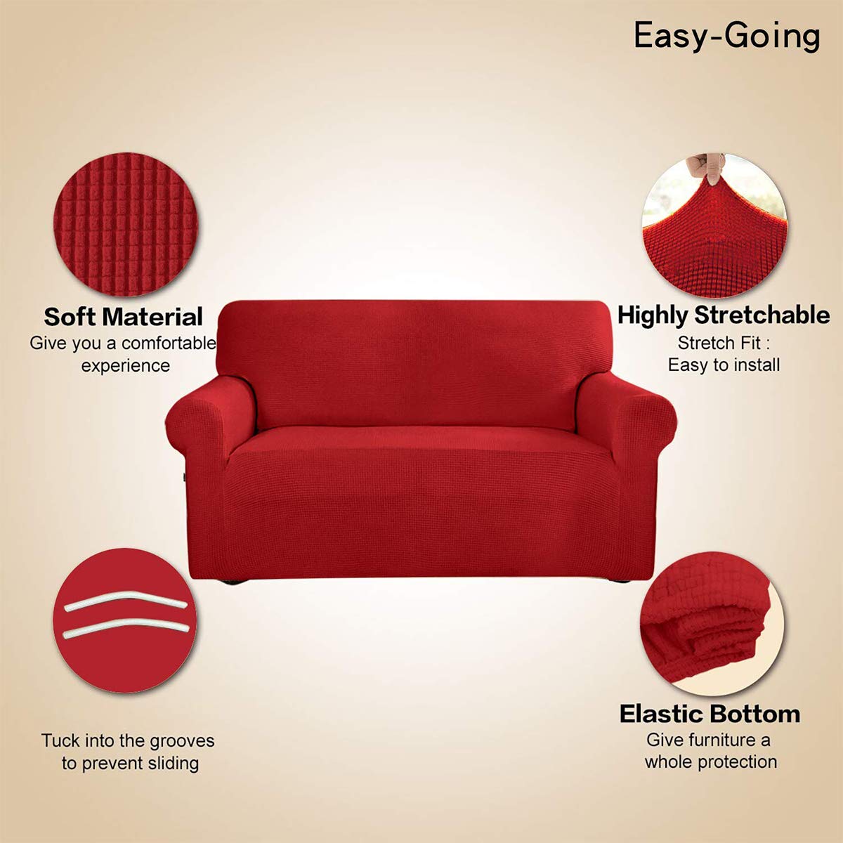 Easy-Going Stretch Loveseat Slipcover 1-Piece Sofa Cover Furniture Protector Couch Soft with Elastic Bottom for Kids Polyester Spandex Jacquard Fabric Small Checks (Loveseat, Christmas Red)