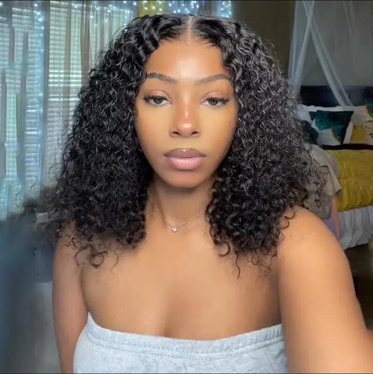 ISEE Wear and Go Glueless Wigs Bob Wigs Pre Plucked Water Wave Lace Front Wigs Upgraded No Glue Transparent Lace Closure Wigs for Black Women Natural Black 16 Inch