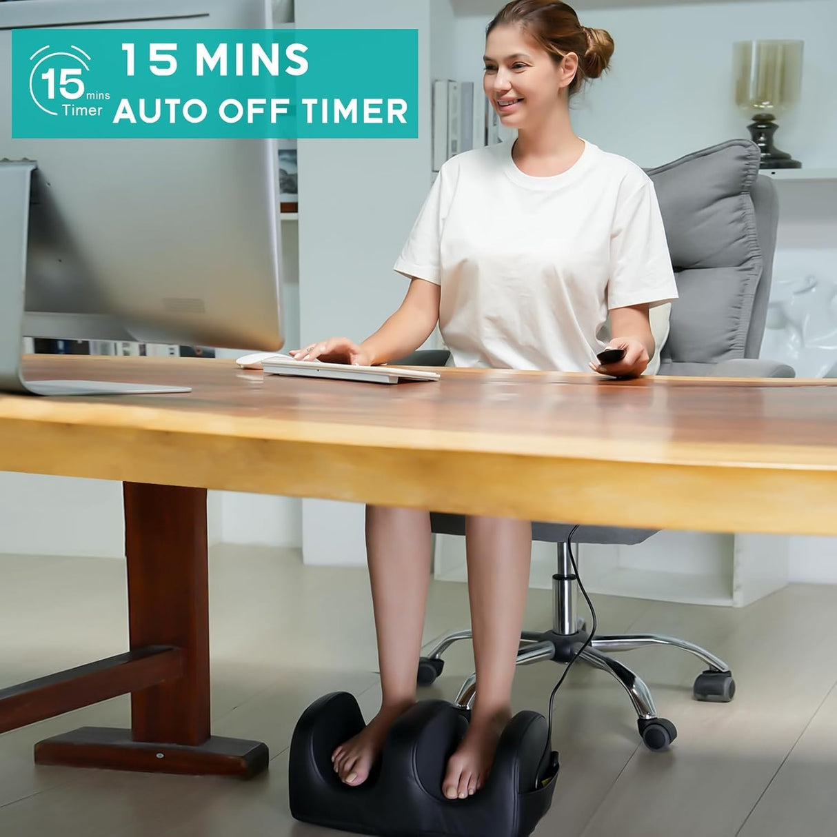 MASGRE Electric Foot Massager Machine with Heat, Shiatsu Kneading Feet and Calf Massagers for Relaxation, Plantar Fasciitis Relief, Deep Tissue Massage, Gifts for Mom & Dad, Wired Remote