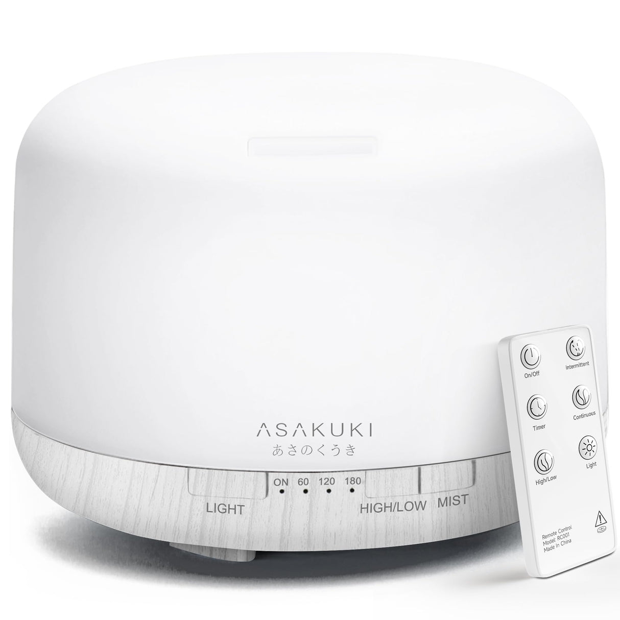 ASAKUKI 500ml Premium Essential Oil Diffuser with Remote Control, 5 in 1 Ultrasonic Aromatherapy Fragrant Oil Humidifier Vaporizer, Timer and Auto-Off Switch (White)