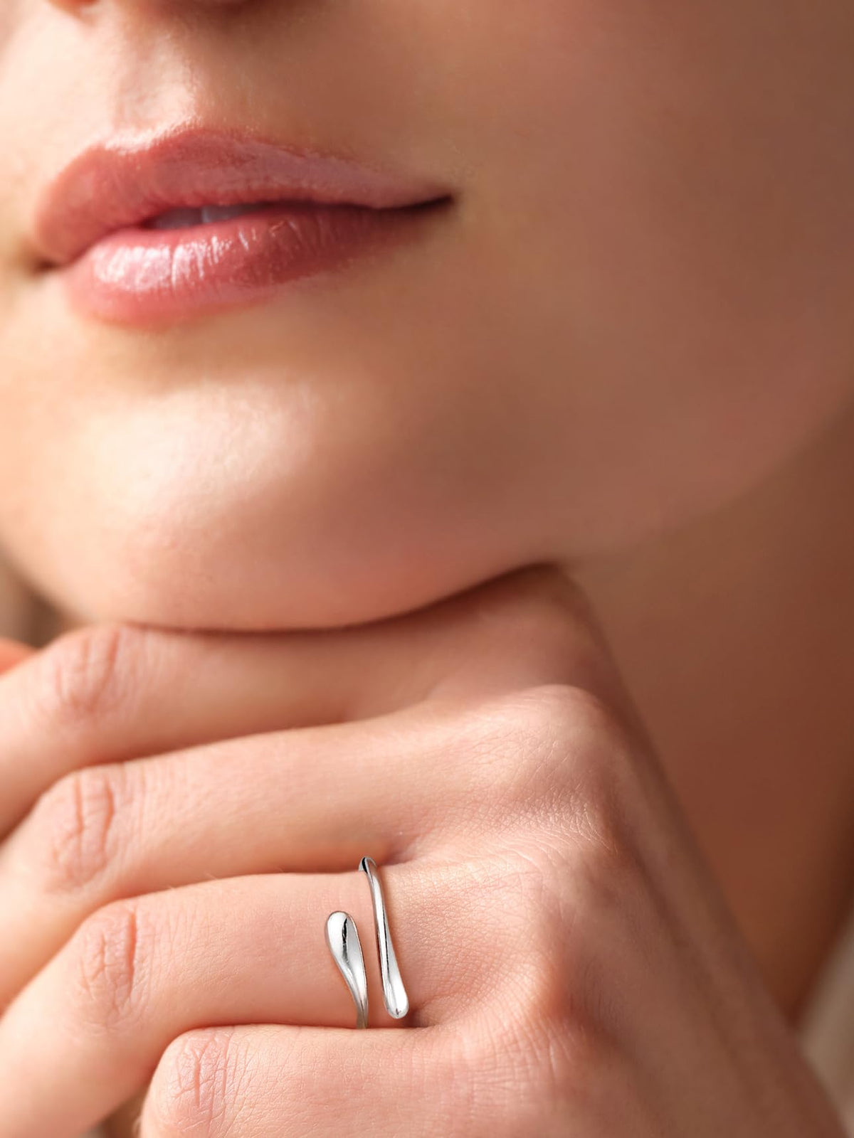 Bestyle Silver Ring for Women - 925 Sterling Silver Finger Wrap Teardrop Rings Minimalist Adjustable Open Rings for Women Simple Women Stacking Band Ring