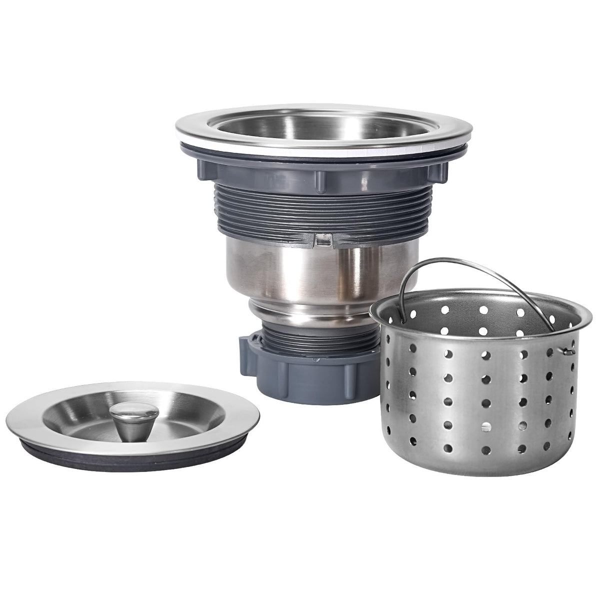 3-1/2 Inch Sink Drain Assembly Kit, Removable Deep Sink Strainer Basket with Sink Stopper/Sealing Lid for Home, Kitchen, Stainless Steel