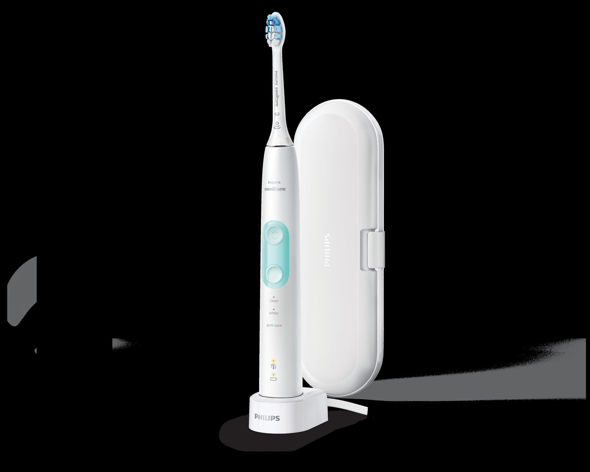 Philips Sonicare ProtectiveClean 5100 Rechargeable Electric Toothbrush, with Pressure Sensor, 3 Cleaning Modes, SmarTimer and QuadPacer, 14-Day Battery Life, Travel Case, White, Model HX6857/11