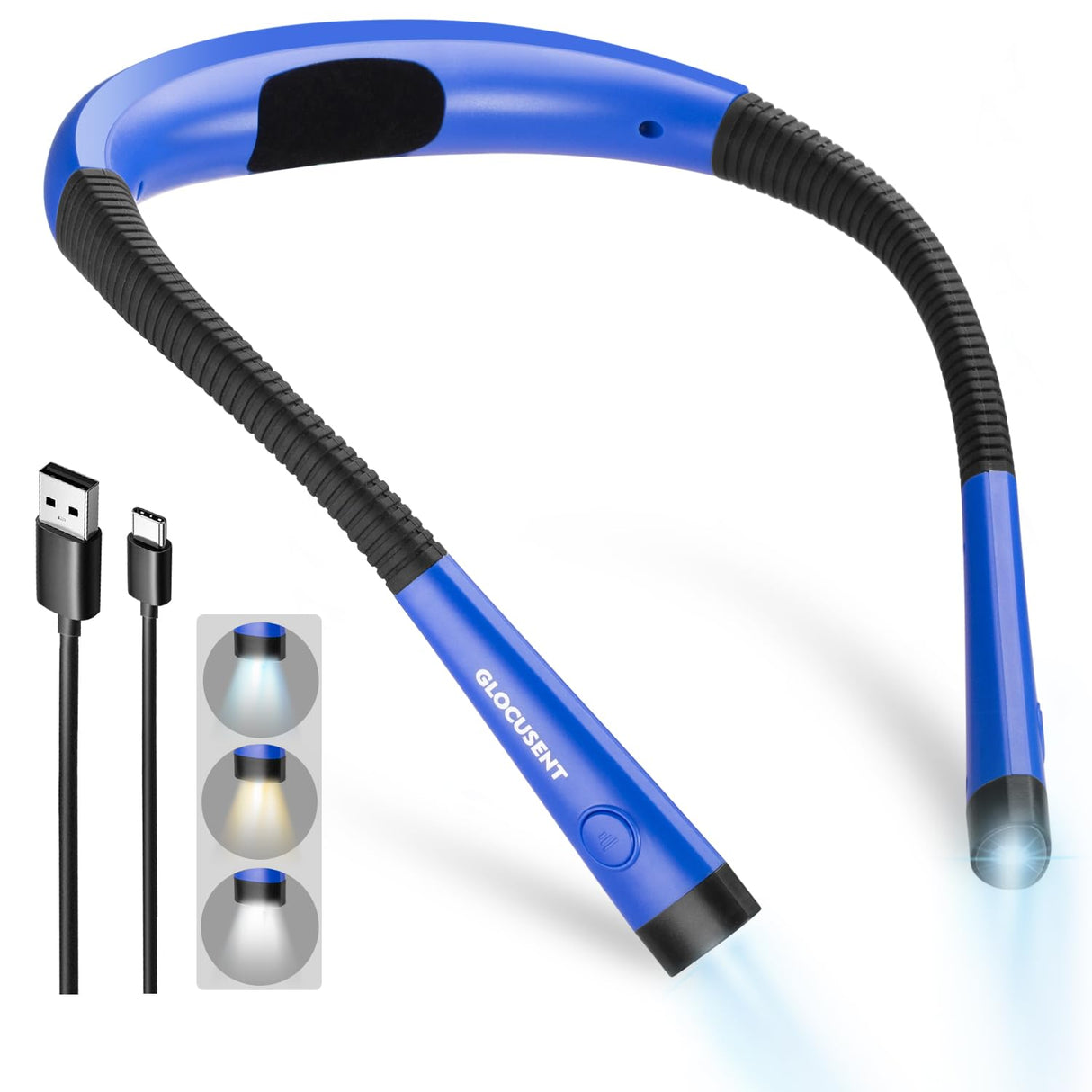 Glocusent Book Light, 3-Color & 6-Brightness Reading Light, Bendable Neck Light, 80-hr Lasting Rechargeable Book Light, Perfect Reading Lights for Books in Bed, Knitting, Repairing, Book Lovers Gifts