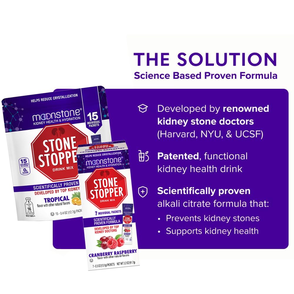 Stone Stopper Drink Mix, Lemonade, Kidney Stone Prevention, Calcium Oxalate Protector, Alkali Citrate Support, Developed by Urologists to Improve Hydration and Support Kidney Health, 15 Day Supply