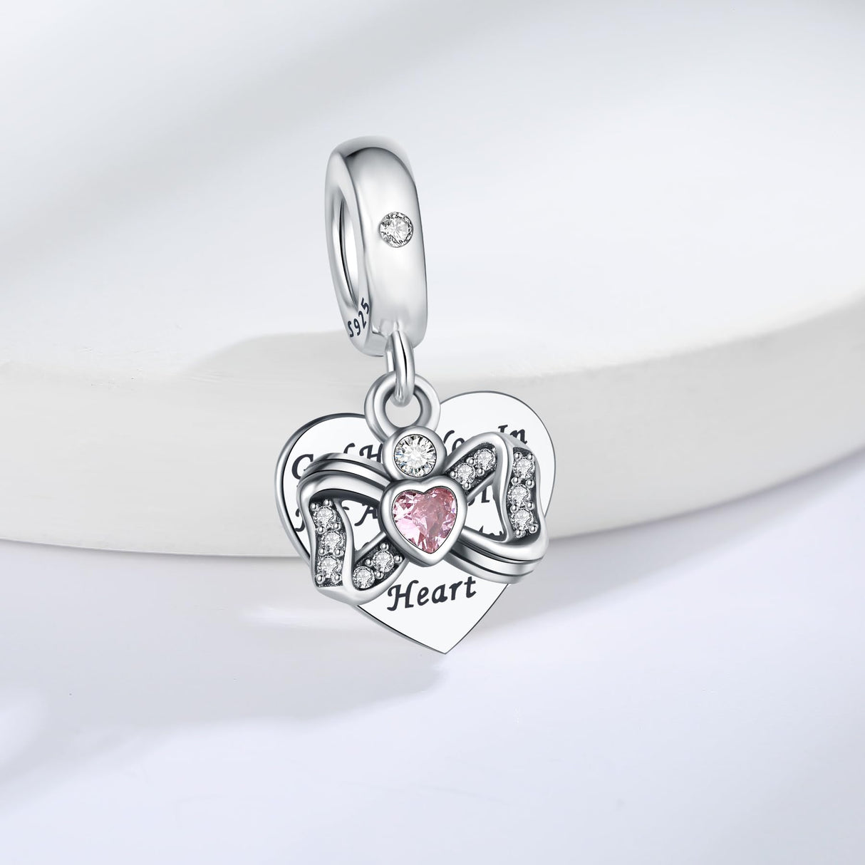 CLYQCL 925 Sterling Silver Charms Fit Pandora Charms Bracelet God Has You In His Arms I Have You In My Heart Fit Wife Daughter Mother's Day Christmas Birthday Gift