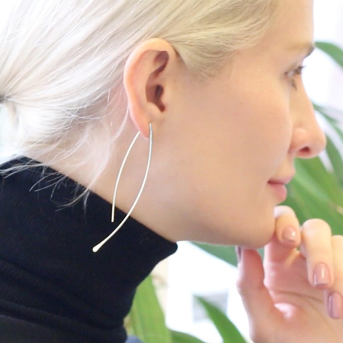 Upside Down Hoop Earrings - Sterling Silver Plated Threader Hoops for Women