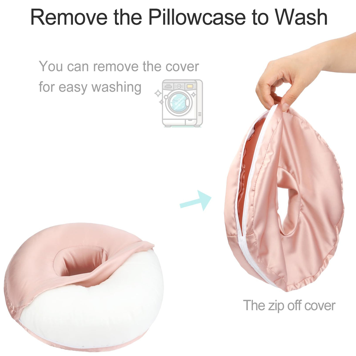 Washable Silky Satin Ear Piercing Pillow with Removable Pillowcase Smooth Cooling Donut Pillows Hole for Ear Pain Relief CNH Sleeping Pressure Sore Side Sleepers Ear Guard Protector, Coral