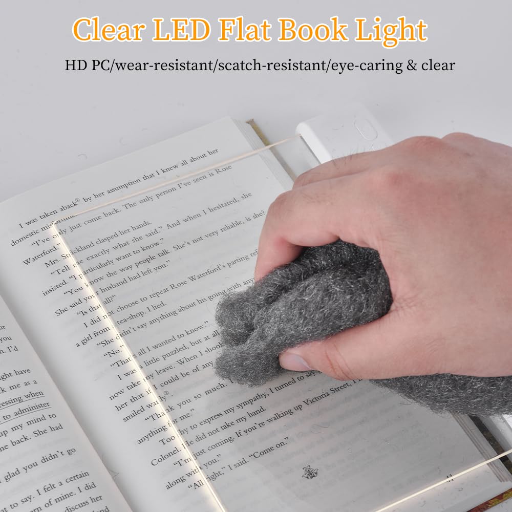 Book Light, Rechargeable Clear LED Flat Book Lights for Reading in Bed at Night with 3 Colors & Timer, Dimmable Panel Plate Book Lamp Full Page Light, Bookish Gifts for Women Readers Kids Book Lovers