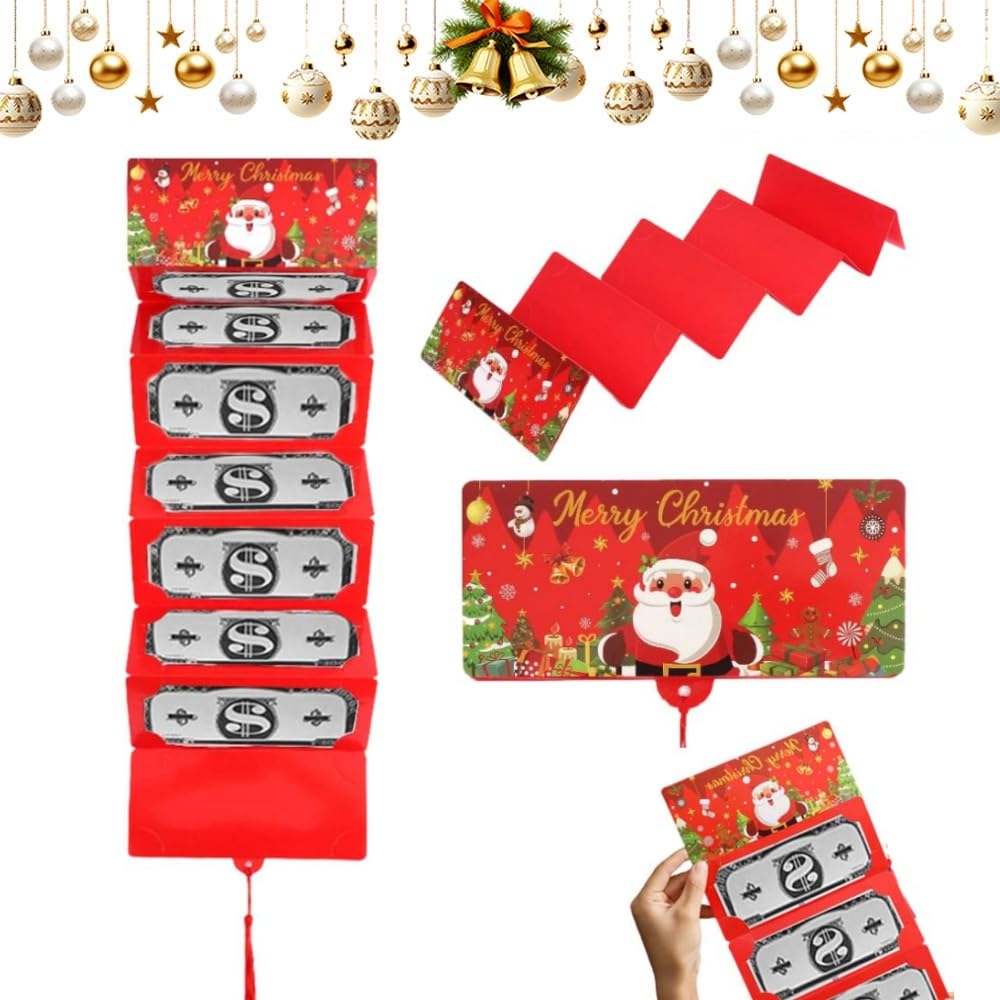 Christmas Cash Gift Envelope, 2025 New Christmas Money Holders with 10 Slots for Cash, Surprise Money Envelopes Gift Card Women Men Girls Boys Birthday Holiday (Red-3 pack)