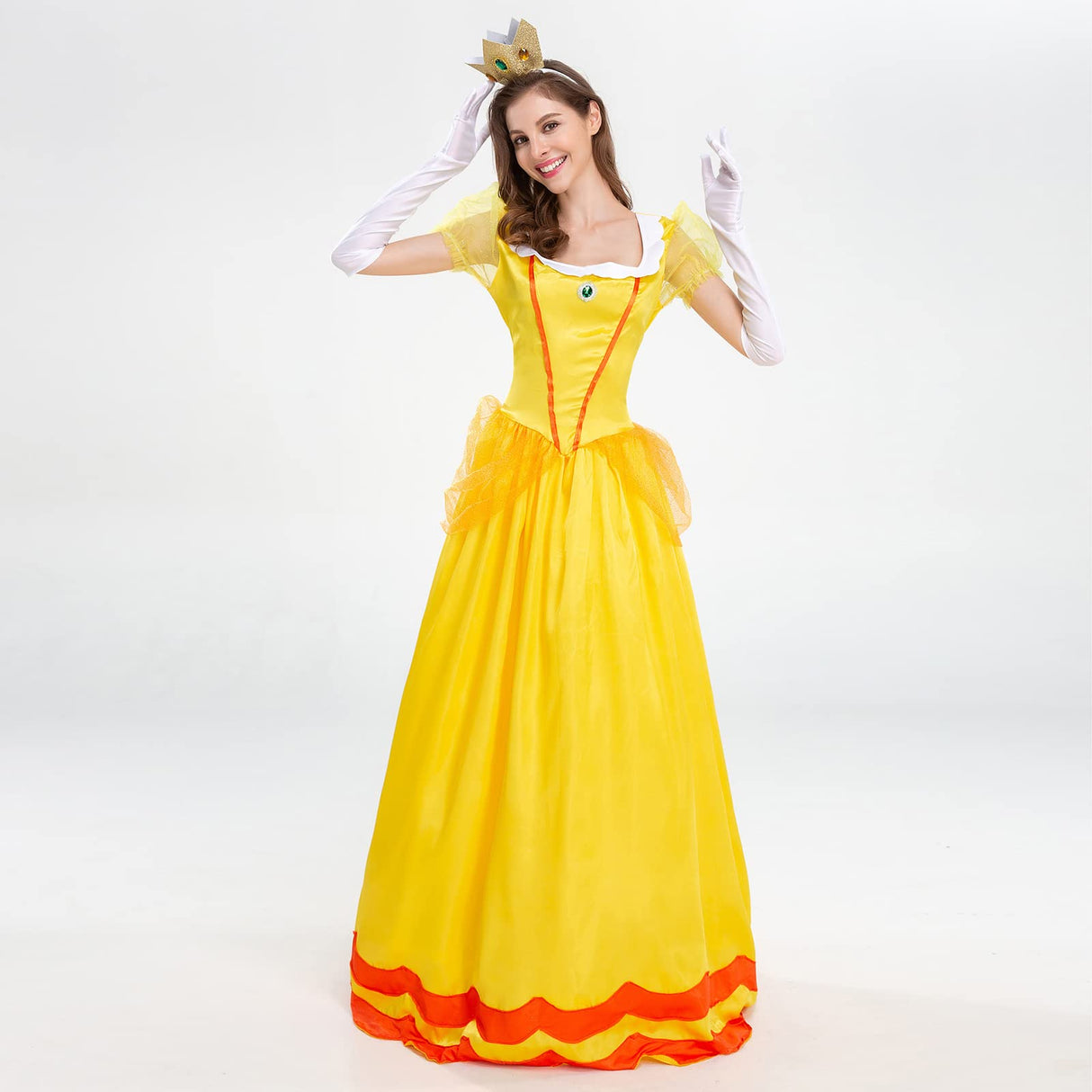 Halloween Costumes for Women: Princess Cosplay Costume for Women Yellow Princess Dress with Crown Role Play Adult Clothes Set Birthday Carnival Party Fancy Dress Up Christmas Outfits Yellow Medium