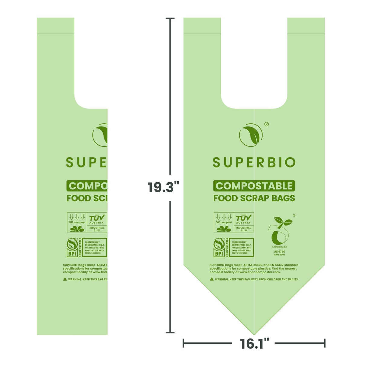 SUPERBIO 1.6 Gallon Handle Tie Compostable Food Scrap Bags, Small Compost Bags with Handles, 50 Count, 2 Pack, BPI & OK compost INDUSTRIAL
