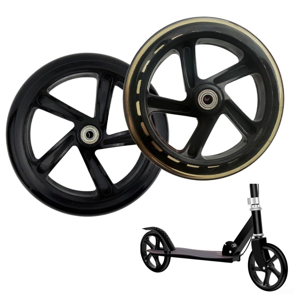 URPIZY Pack of 2 Scooter Tyres Replacement Tyres, 125mm - 200mm Scooter Wheels Pu City Scooter Wheels with Bearings, Skates Wagon Cart Trolley Wheel(180mm*30mm Black)