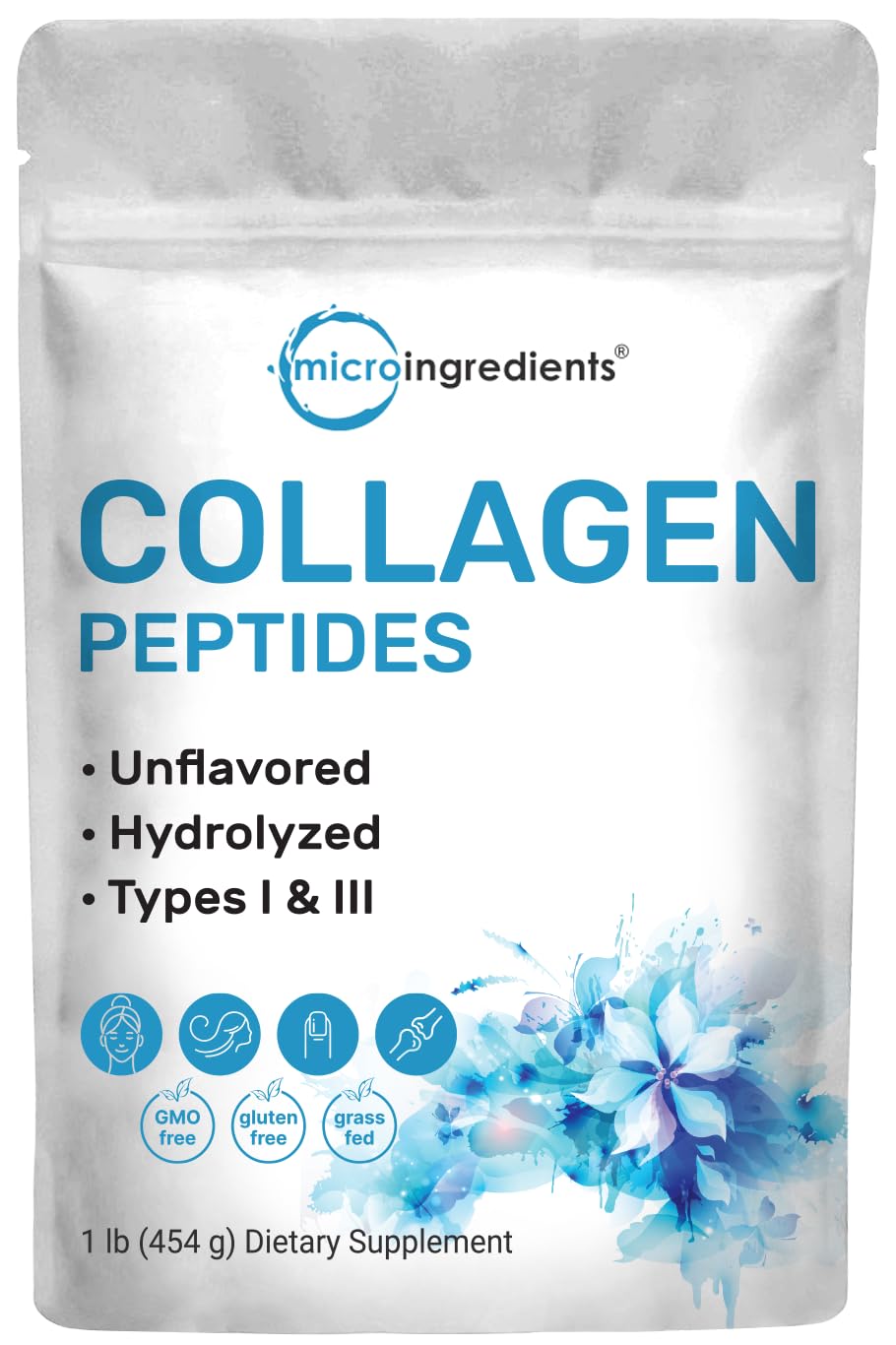 Micro Ingredients Bovine Collagen Peptides Powder, 1lb | Type I & III + Natural Protein | Grass-Fed Bovine Source | Unflavored | Supports Skin, Joint & Bone Health | Paleo, Non-GMO