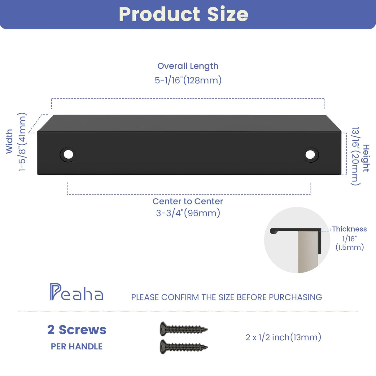 Peaha 10 Pack Kitchen Cabinet Handles 3-3/4 inch Black Pulls for Dresser Drawers Door Edge Finger Pull Aluminum Alloy Hardware