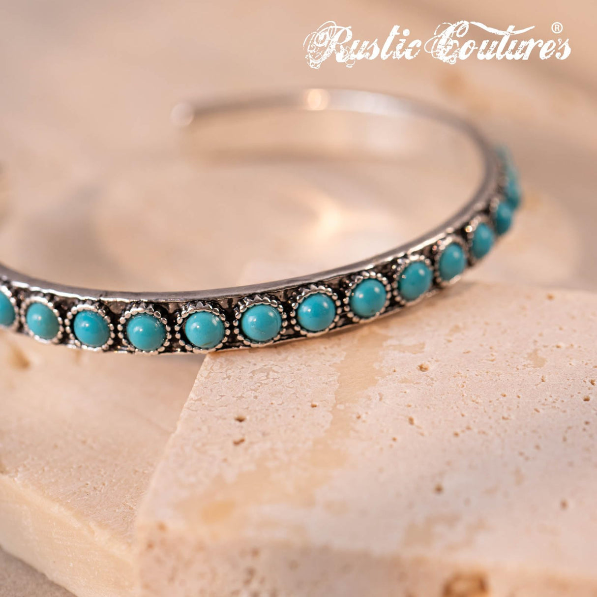 Montana West Women Silver Single Row Round Turquoise Open Cuff Bracelet