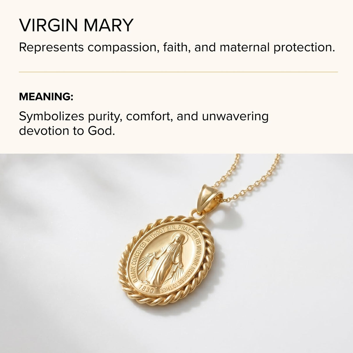 Cross+Crown Premium 14K Yellow Gold Virgin Mary Miraculous Medal for Women & Men, Durable Double-Bonded 14K Yellow Gold Virgin Mary Pendant for Necklace, Women & Mens Gold Virgin Mary Medal, Handcrafted Religious Jewelry in the USA