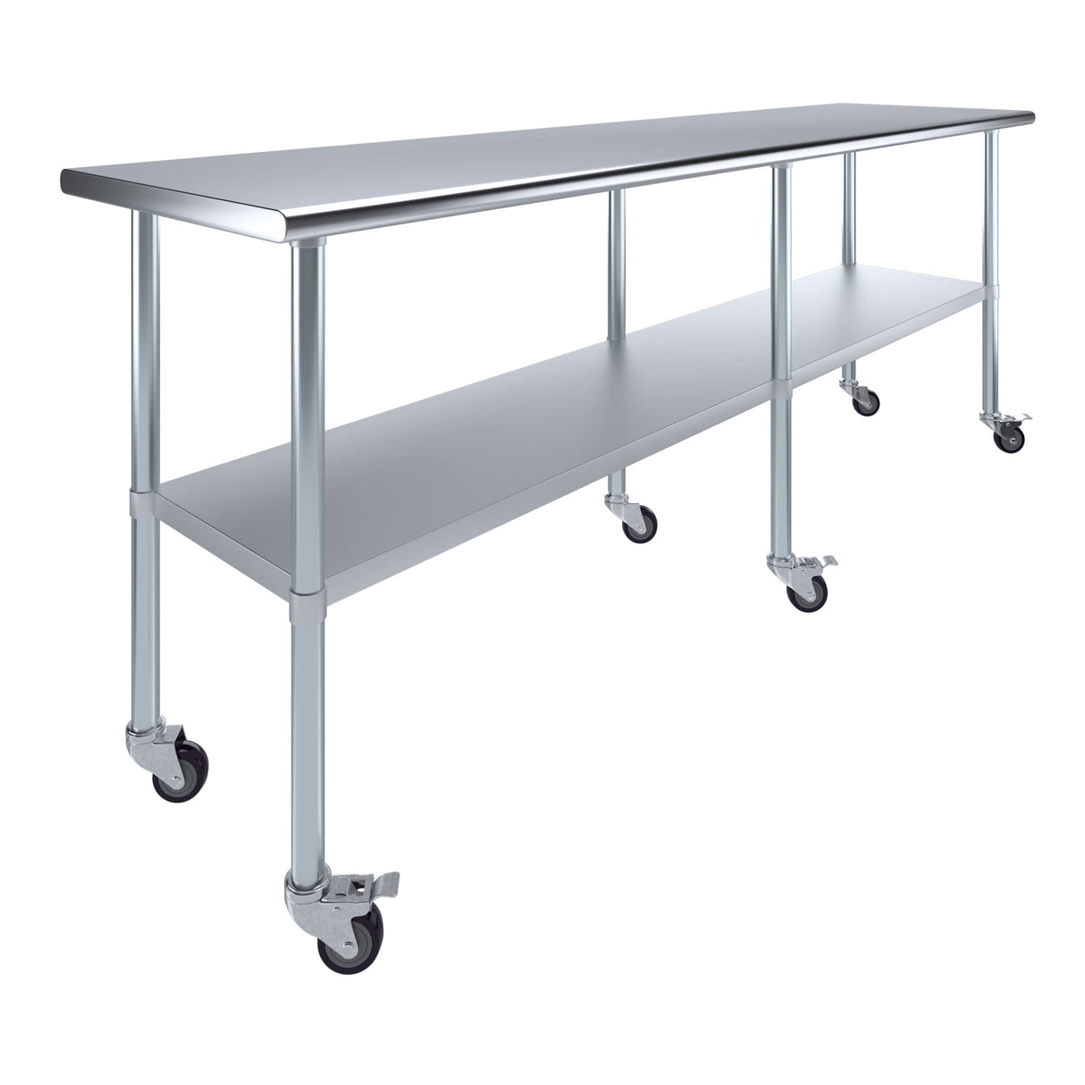AmGood 24 in. x 96 in. Stainless Steel Work Table with Wheels | Metal Kitchen Food Prep Table | NSF