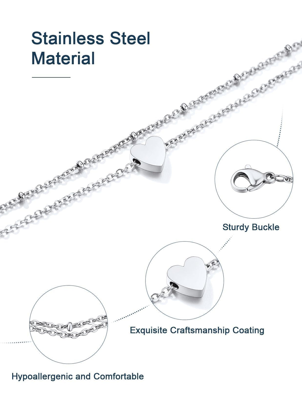 ChainsPro Anklets for Women Waterproof, Adjustable 8.5"+2" Stainless Steel Silver Ankle Bracelets for Women, Non Tarnish Layered Anklets Beach Jewelry Gifts for Swimming & Daily Wear (Send Gift Box)