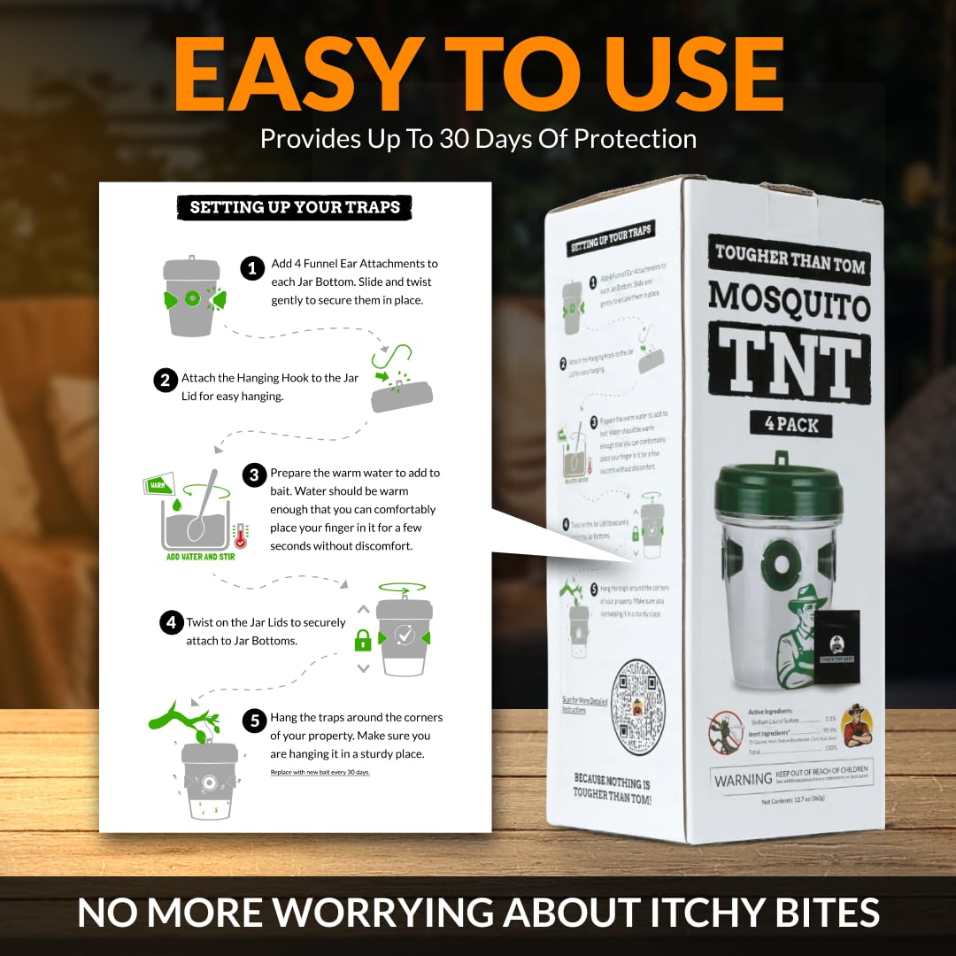 Tougher Than Tom Mosquito TNT 2.0 Mosquito 12 Bait Bags, Outdoor Insect Control, Easy Setup, Family & Pet Friendly, Ideal for Backyards, Camping, Gardens, BBQs, Picnics & More