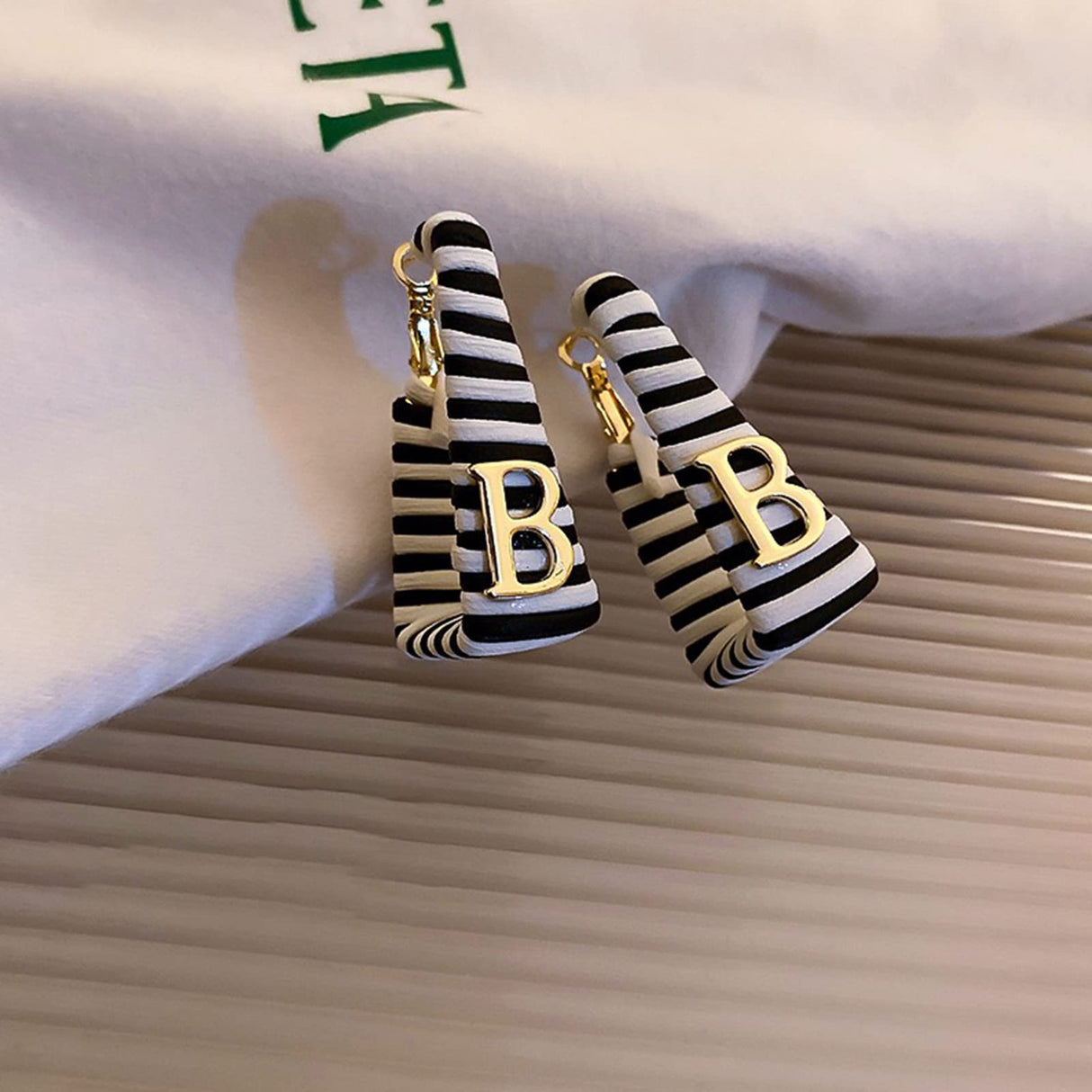 TOPATU Designer Earrings for Women - Alloy Letter B - Clip-on Stud Earrings - Black and White