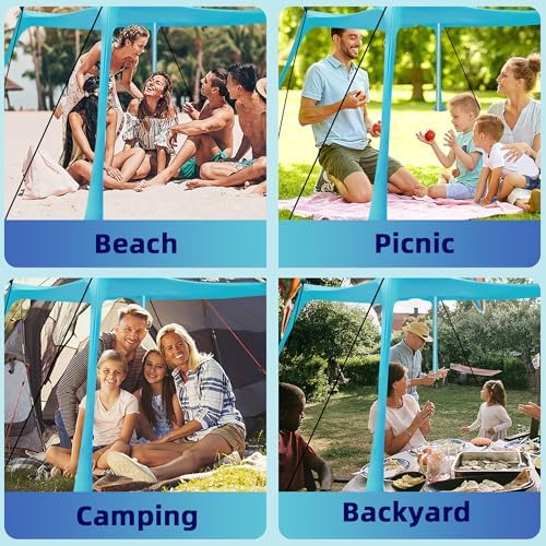 BOTINDO Family Beach Tent Canopy Sun Shade, Pop Up Grande Beach Tent Sun Shelter Stability 4 Poles with Portable Carry Bag Outdoor Shade for Fishing Backyard Camping