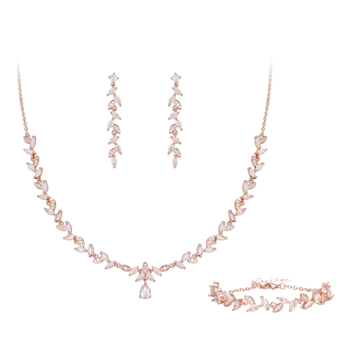 BriLove Wedding Jewelry Set Cubic Zirconia for Women Bride Bridesmaid Rose
