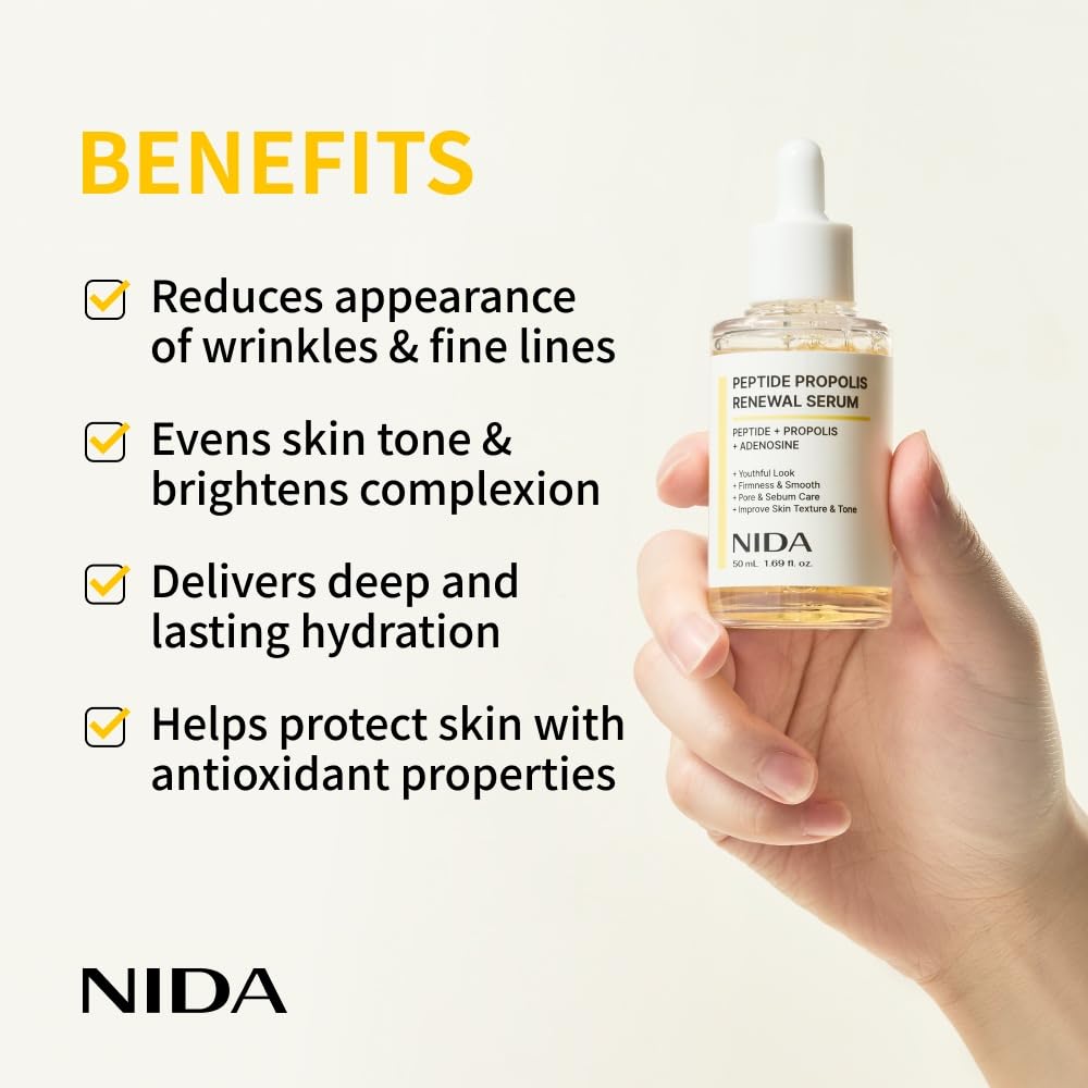 NIDA Peptide Propolis Renewal Serum | Peptide Complex, Propolis Extract, Adenosine | Youthful Look, Wrinkles, Fine Lines, Pore & Sebum Care | 1.69 fl.oz., 50ml (Old)