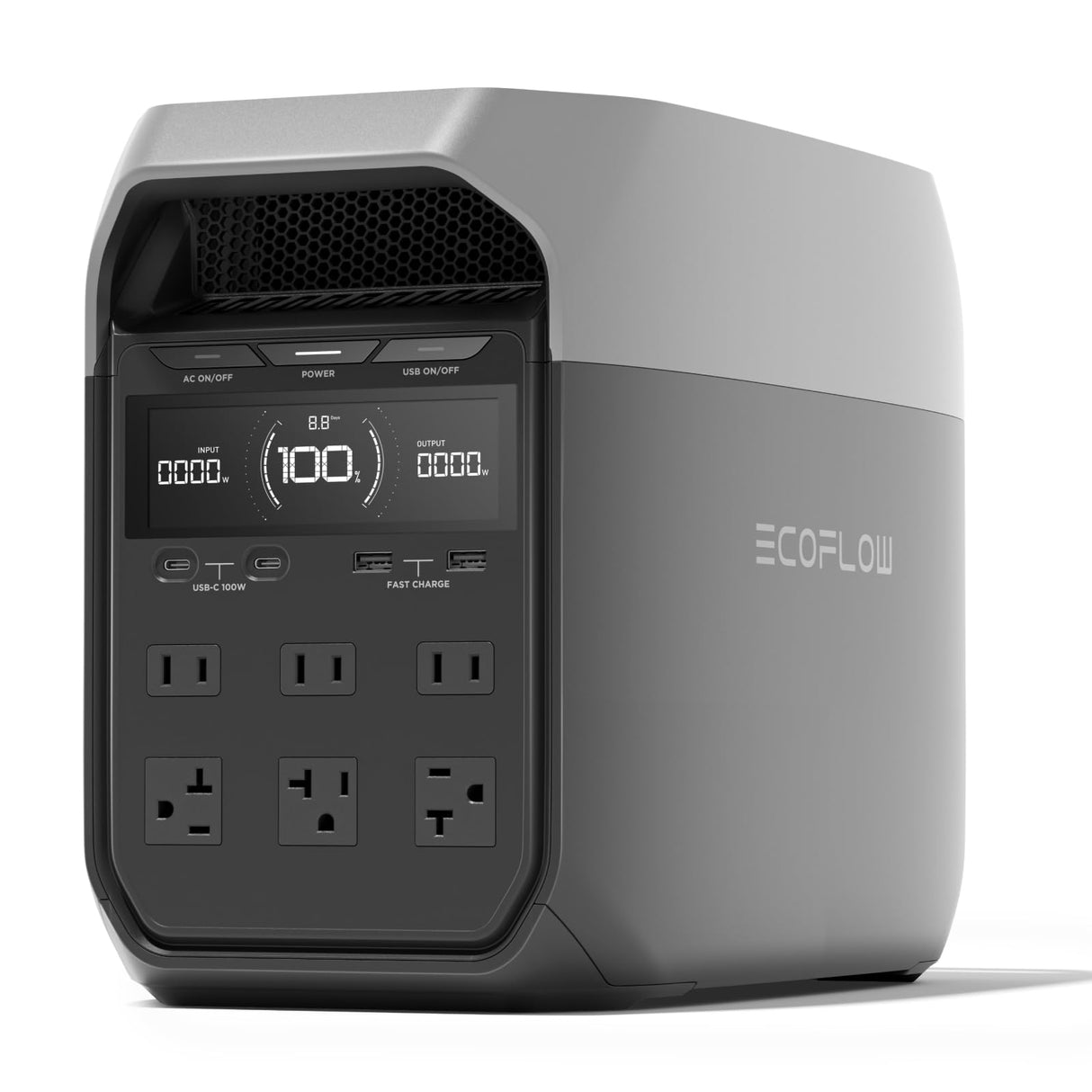 EF ECOFLOW DELTA 3 Portable Power Station, Full Charge in 43 Min, 1024Wh LiFePO4 Battery, 1800W AC/100W USB-C Output, Solar Generator(Solar Panel Optional) for Home Backup Power, Camping & RVs